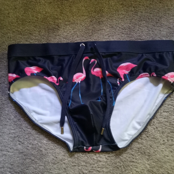 Men's navy with pink flamingos bikini swimming suit - Picture 2 of 7